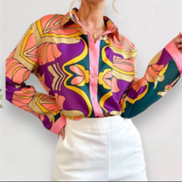 micas Tops - Micas-Polyester Paisley Tops for Women L